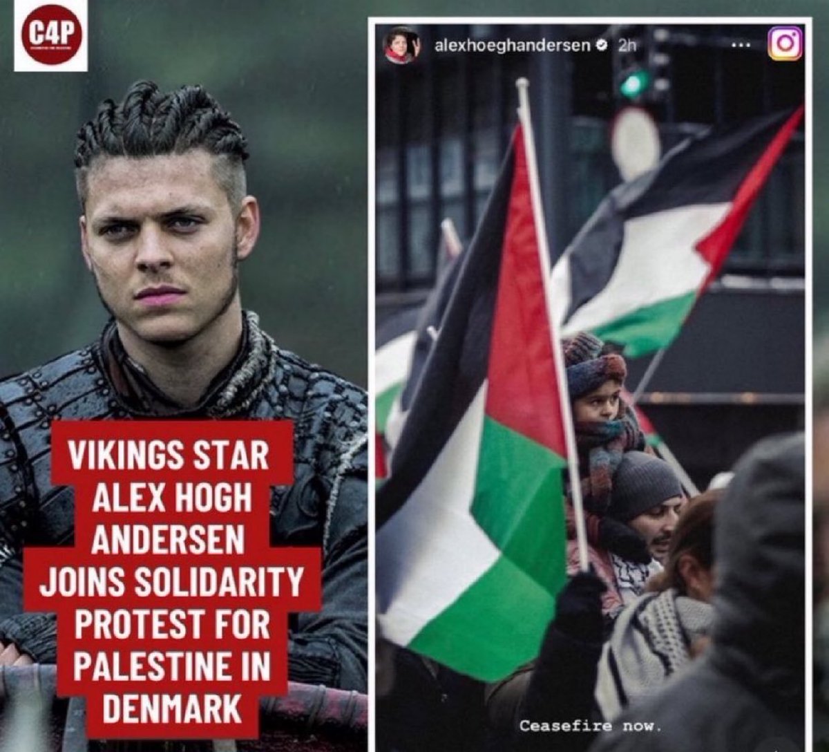 ultras_antifaa's tweet photo. Some pro-Palestine actors and their characters you’ve seen in major TV series:

1) Bertie Carvel (Baelor 'Breakspear' Targaryen - A Knight of the Seven Kingdoms)
2) Alex Høgh Andersen (Ivar the Boneless - Vikings)
3) Gustaf Skarsgård (Floki - Vikings)
4) Jordan Patrick Smith (Ubbe Lothbrok - Vikings)