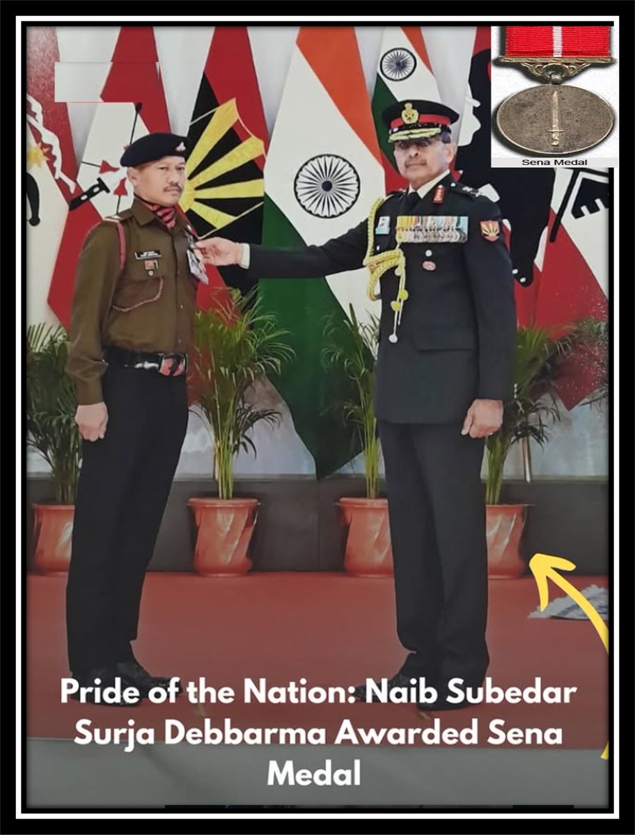 #NaibSubedar #SurjaDebbarma of #Tripura was 
awarded the #SenaMedal (Gallantry) for his exceptional bravery and unwavering service to the nation. 

This achievement is a tribute to his contribution to the nation's defence.  

#IndianArmy #PulwamaAttack