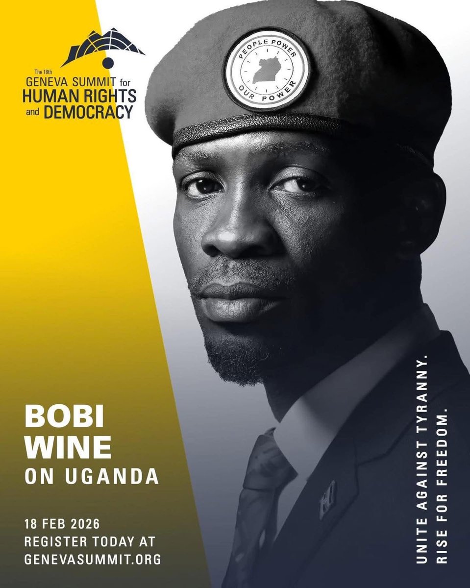 NUP_Ug's tweet image. Reminder:

The president @HEBobiwine will address the 2026 Geneva Summit via video on 18th February 2026.

Time: Morning to Evening (Geneva Time)
We encourage all comrades to register and follow the address through the official summit platform.
Registration Link:…