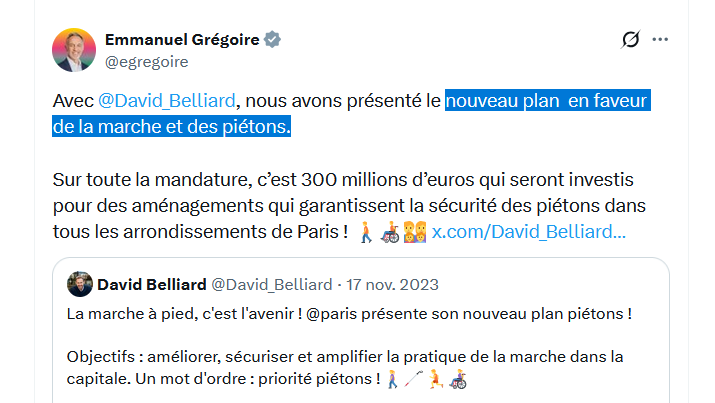 JCQDSE's tweet photo. En 2023, un certain Emmanuel Grégoire avait présenté un "plan piétons" à 300 millions d'euros.
En 2026, un certain Emmanuel Grégoire affirme qu'il ne s'occupait pas de ces sujets, et jure qu'avec lui tout va changer.
#AlternativeTruth https://t.co/CegnqvdhaK