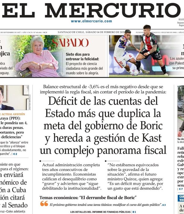 Portada de El Mercurio