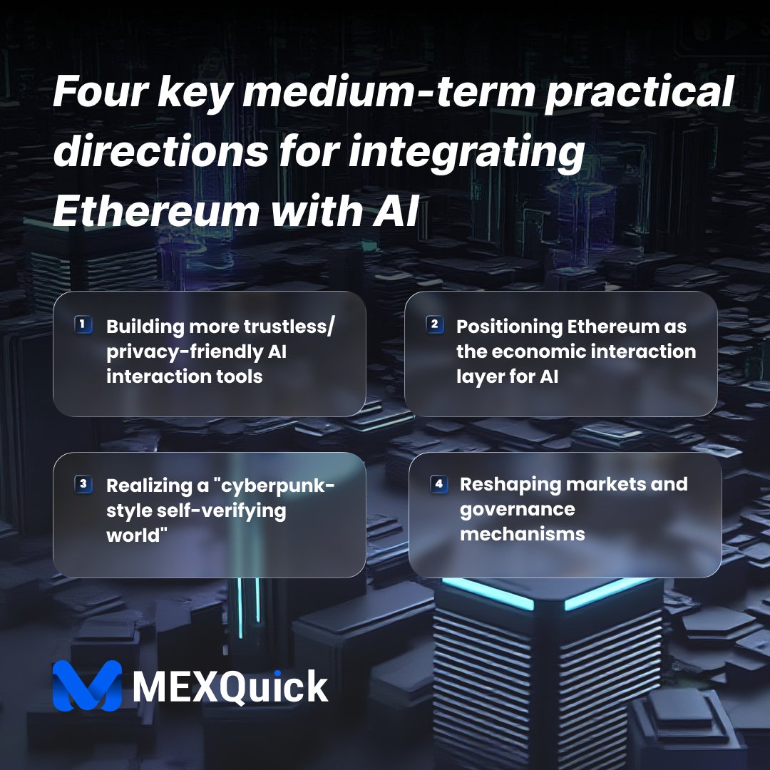 🧐Vitalik Buterin outlines four key medium-term practical directions for integrating Ethereum with AI.

Focusing on decentralization, privacy, and trustlessness.      
#Bitcoin #CryptoMarket