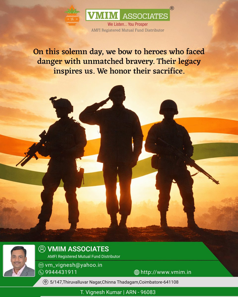 vigneshvmim's tweet photo. On this solemn day, we remember the brave hearts lost at Pulwama and honor the heroes of the Central Reserve Police Force. Their courage strengthens India. In investing too, patience &amp; long-term focus win. We salute the martyrs. 🇮🇳 #Pulwama #MutualFundsSahiHai https://t.co/tYByXWiMKU