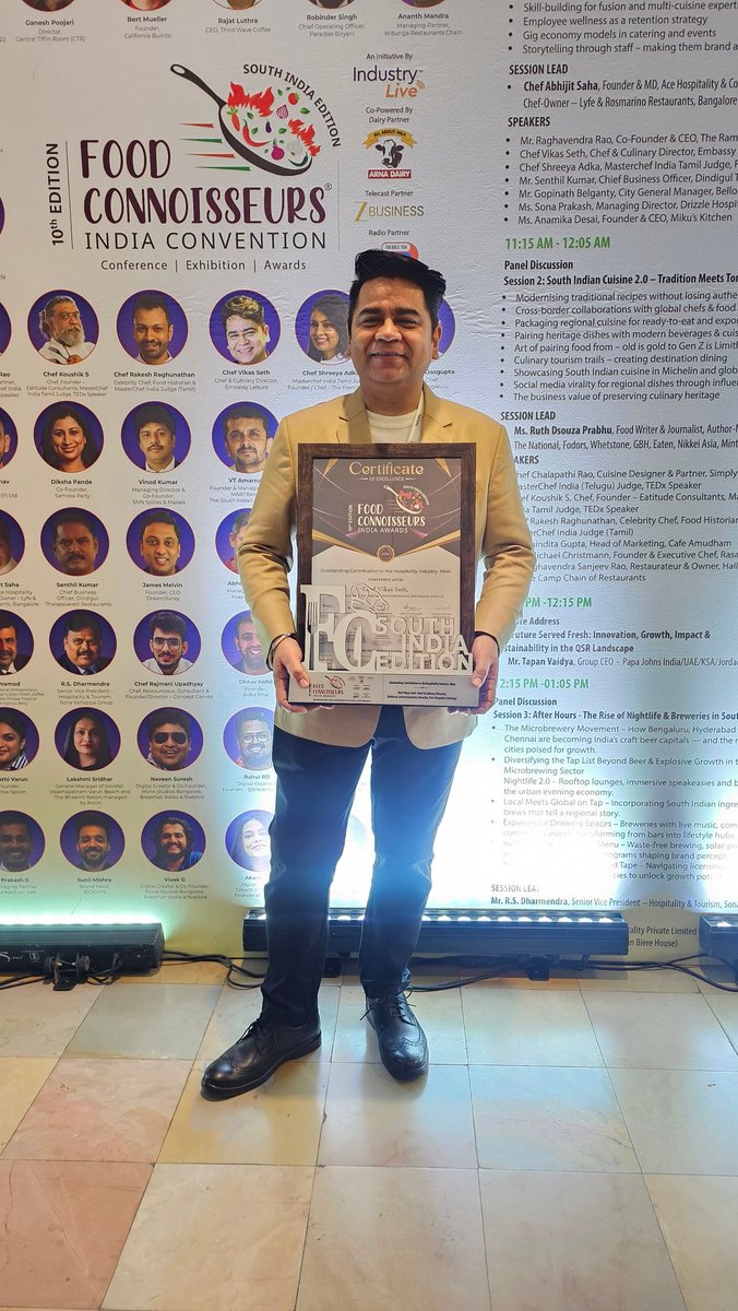 Honoured to receive the Outstanding Contribution to the Hospitality Industry Award at the Food Connoisseurs India Awards 2026 <a href="/IndustryLiveIn/">Industry Live</a> This recognition belongs to our phenomenal teams at #ZestBlr <a href="/Sanchezblore/">Sanchez</a> #SrirachaBlr #HopshausBlr #BlvdClubBlr my true heart &amp; soul🤗❤️