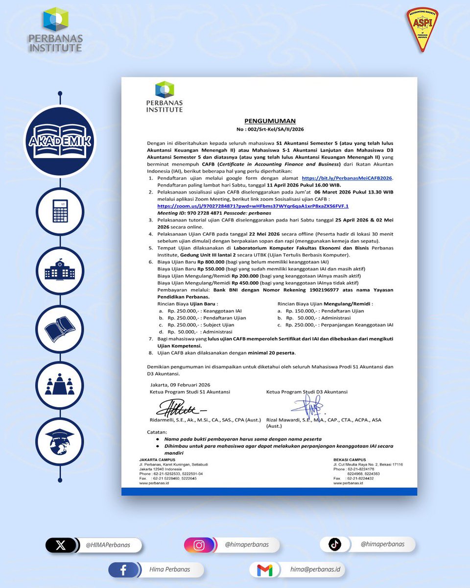 [ INFO AKADEMIK ]

Diberitahukan kepada Mahasiswa/i Fakultas Ekonomi dan Bisnis Perbanas Institute mengenai Info Akademik.

Berikut lampiran mengenai hal tersebut.
Harap diperhatikan dengan baik.

Best Regards,
Public Relation of HIMA Perbanas Institute