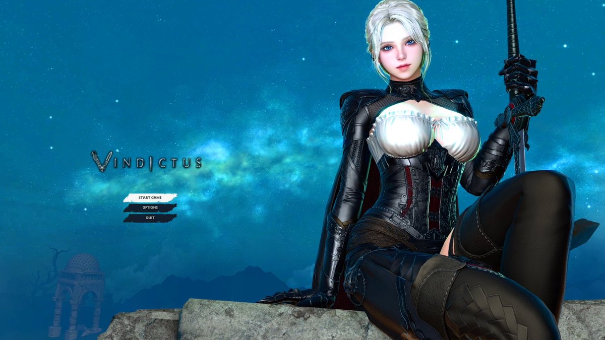 When you launch the game, you can now see Calia sitting with her weapon on her side.