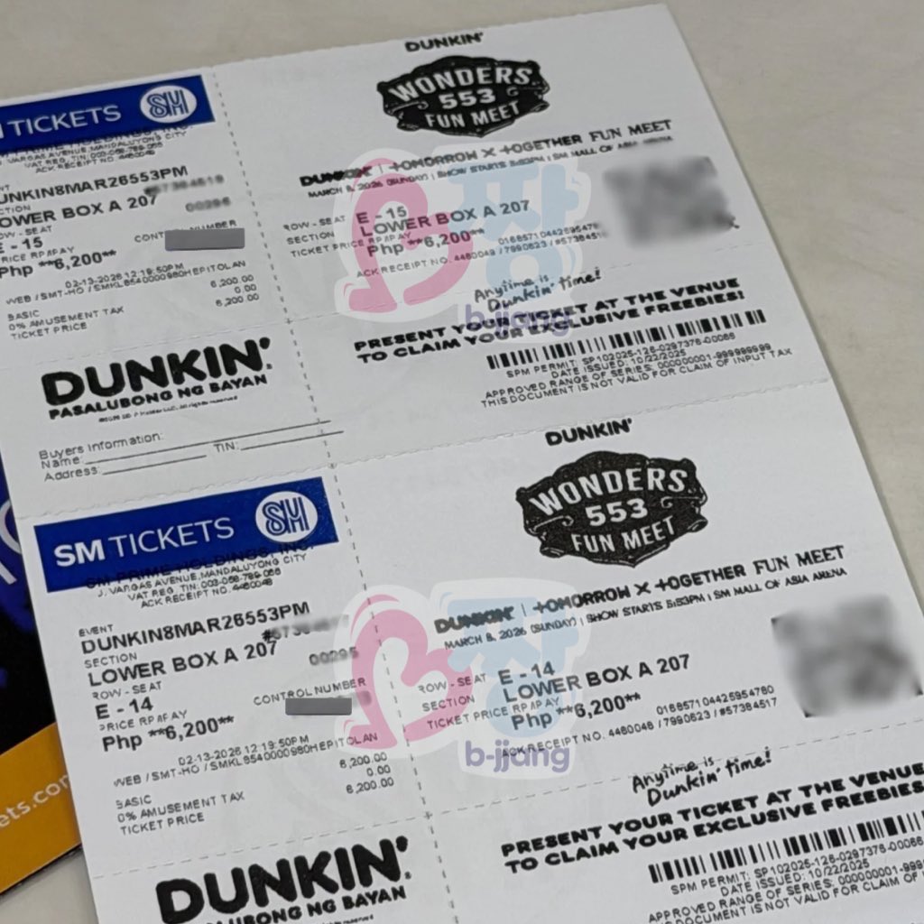 wts lfb ph
txt dunkin' wonders 553 funmeet
(2) LOWER BOX LBA 207 Row 5 (E) Tickets

FACE VALUE - ₱6,300 (incl. online fee) EA TICKET
dp: ₱100 - deductable from total to ensure no joy reservations

RFS: Previous reserver was a no-show and is now non-responsive

#TXTWondersAt553