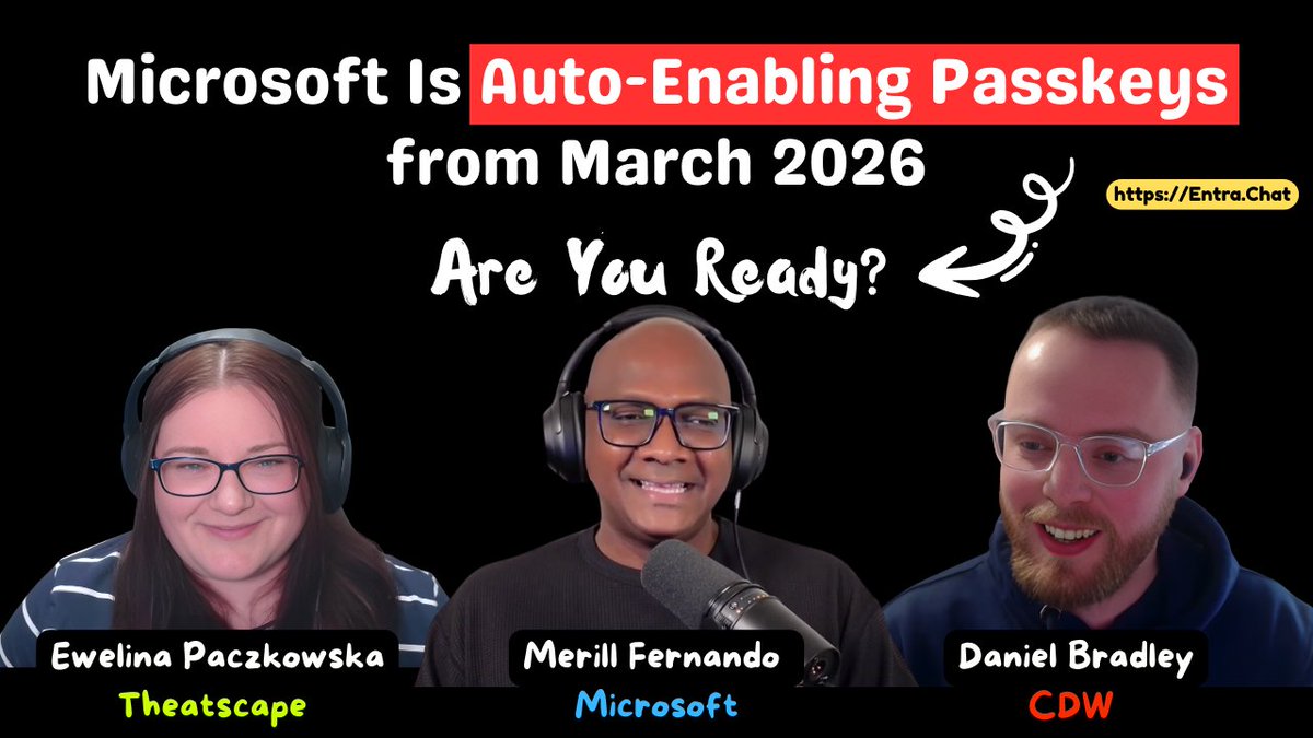 Microsoft is auto-enabling passkeys in March 2026.

No opt-in required.

If you don’t configure it first… your tenant gets the defaults.

I sat down with Microsofty Security MVPs <a href="/DanielatOCN/">Daniel Bradley</a>  and <a href="/WelkasWorld/">Ewelina Paczkowska (Welka's World)</a>.

We break down:

1️⃣ Passkey Profiles Are Becoming the Default
→
