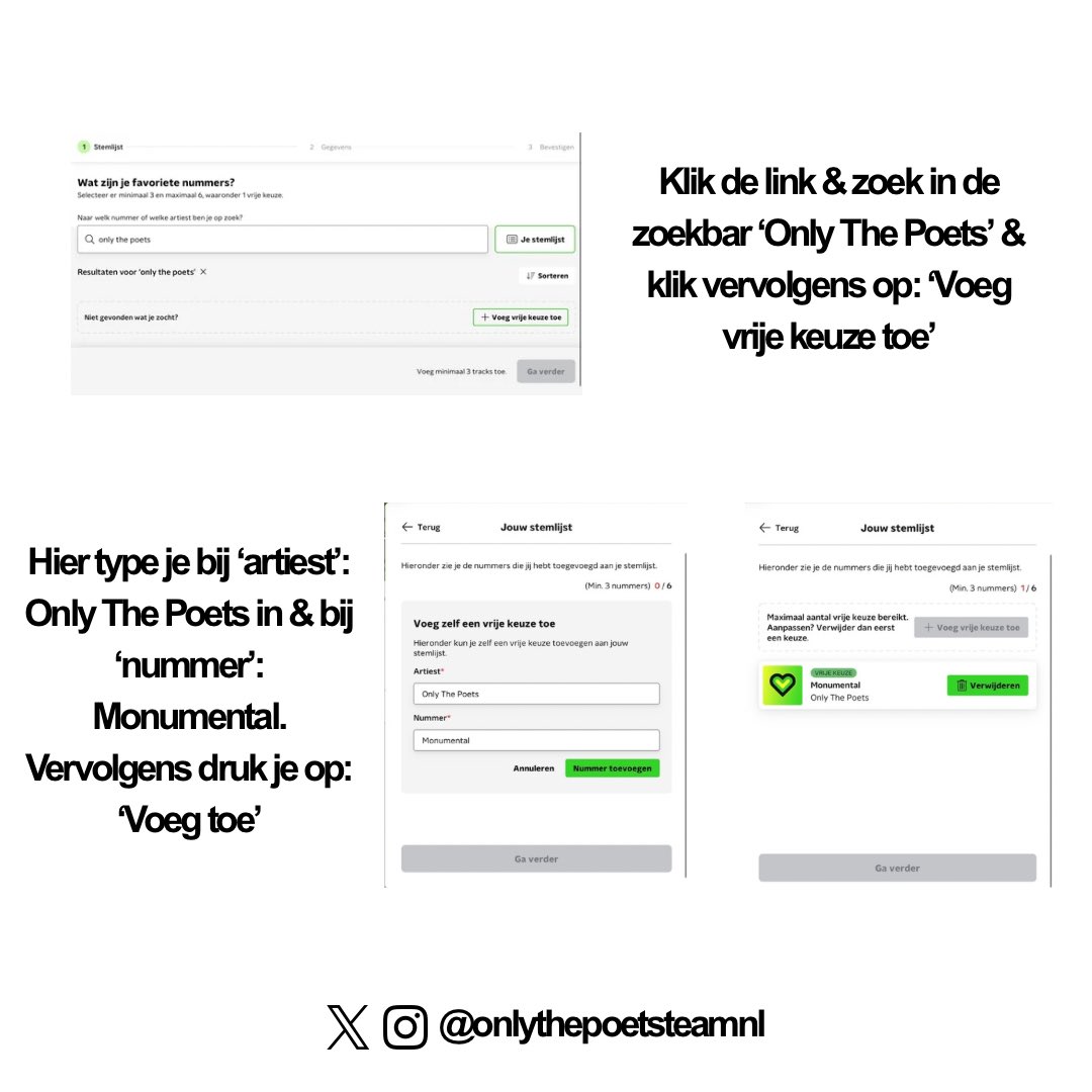 OTPTeamNL's tweet photo. Wij willen de band helpen om zo hoog mogelijk te krijgen in de Verlanglijst van @3FM, dus help ons met stemmen op ‘Monumental’! Volg hier de instructies om Monumental in de lijst te krijgen! Stemmen kan via de link hieronder!

🔗: https://t.co/jxvxlHLWMd https://t.co/lHg1V2ZF4P