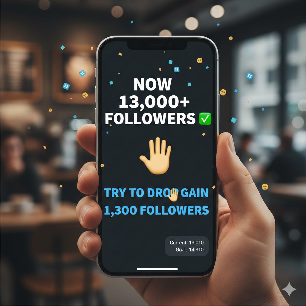 Now I have 13k+ Followers ✅

Try to drop *One word*👋

maybe Gain 1.3k Followers.!