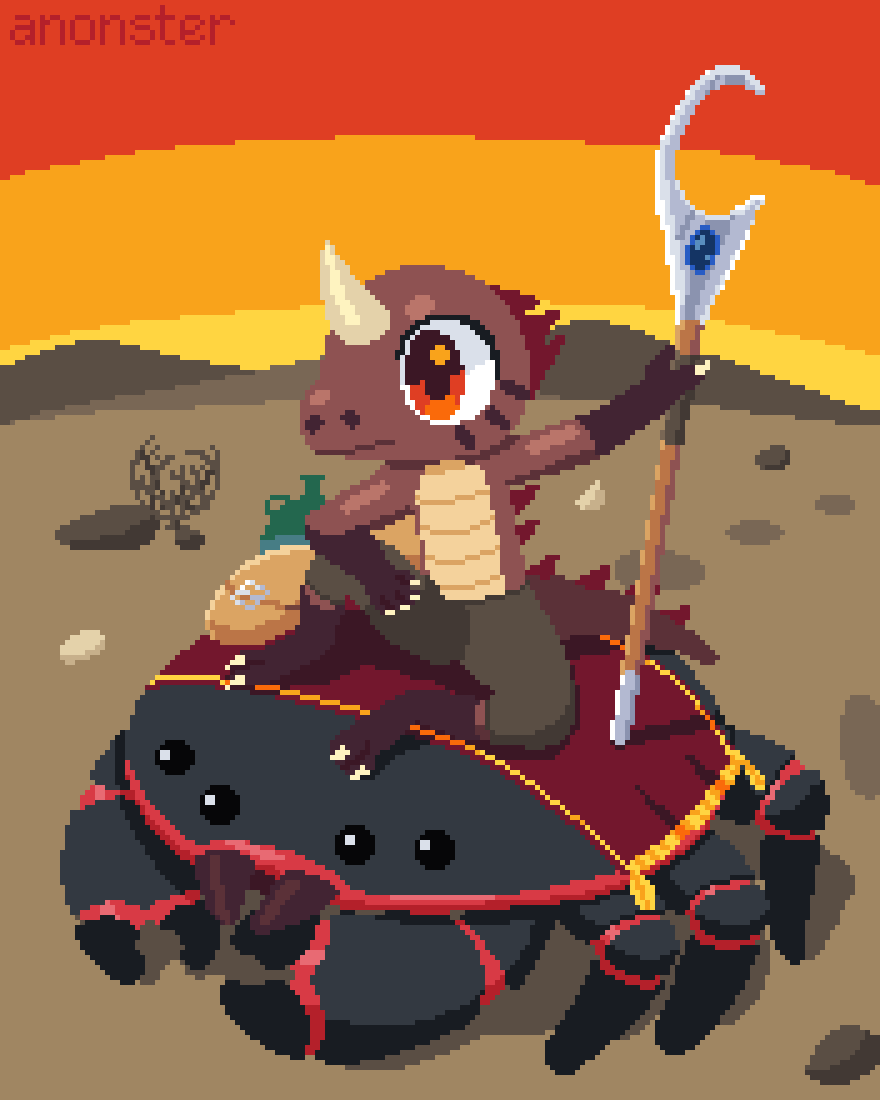 anonstero's tweet photo. This is a concept I've had for a while. This is a symbiotic pair of species that live on a desert planet and share a common language. The Krii sits atop the Robi as they travel long distances https://t.co/g3vSeNPzQu