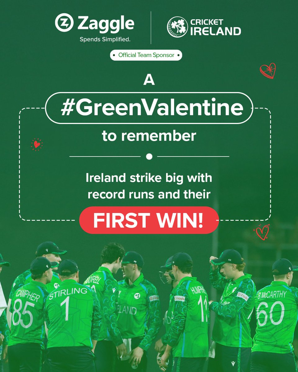 zaggleapp's tweet photo. A landmark win on the world stage! 🇮🇪 Ireland seal their first victory at ICC Men’s #T20WorldCup2026 with 235/5 &amp; a 96-run win. Skipper Lorcan Tucker stars with 94! Proud Official Sponsor

@cricketireland 
.
#Zaggle #SaaS #FinTech #SpendsSimplified #FuelledbyZaggle  #TeamIreland https://t.co/hMiVftbYLw