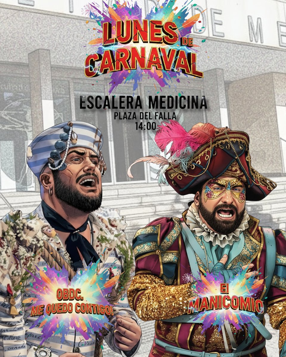El Lunes de Carnaval arrancamos la batalla en la Escalera de Medicina a las 14.00 con el Manicomio y OBDC. Me quedo contigo! La hora es aproximada porque no sabemos si habrá alguien ocupando el espacio pero es una forma de que nos encontréis. ❤️‍🩹