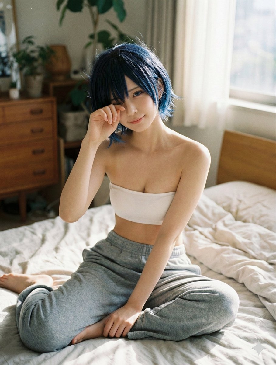 ん…？そんなに見つめられたら、起きれないじゃん。
責任とってよね💓

#AI美女 #グラビア #朝活 #青髪