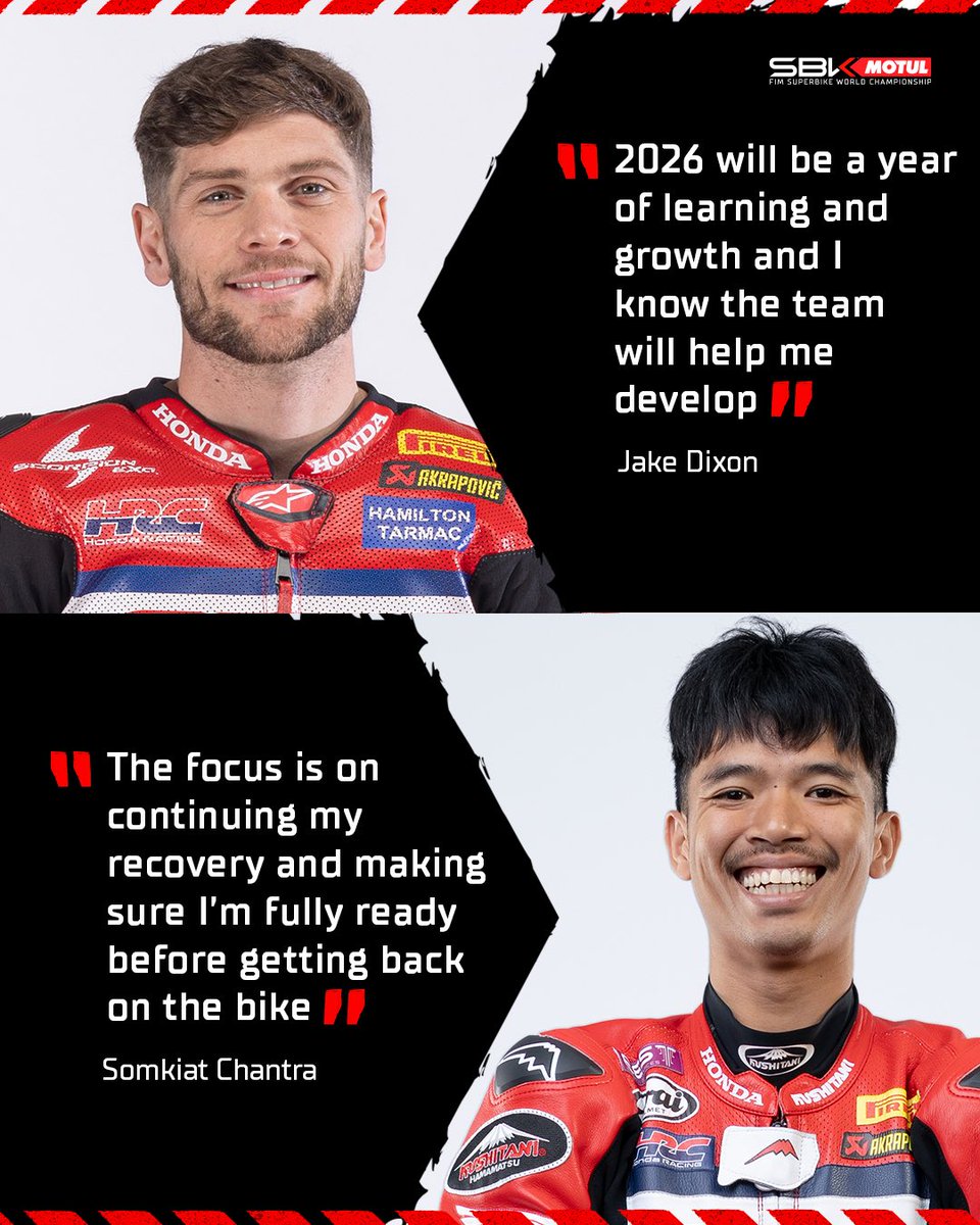 WorldSBK's tweet photo. Ready for a new challenge!💥

@jakedixonracing and @somkiat35 open up about 2026 expectations 👀🗣️

#WorldSBK https://t.co/bgce5nr4tF
