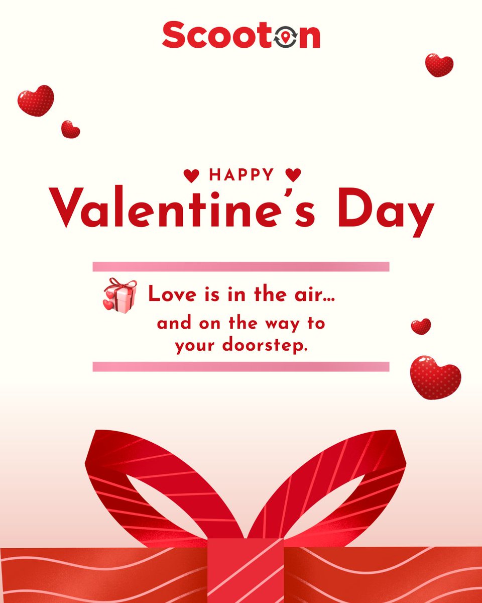 ScootonDelivery's tweet photo. Happy Valentine’s Day 💕

If it’s not reaching on time,
is it even love? 👀
Good thing Scooton never ghosts. 🛵💨

#ValentineVibes #Scooton #OnDemandDelivery #LoveOnWheels https://t.co/H8ilYWdAjK