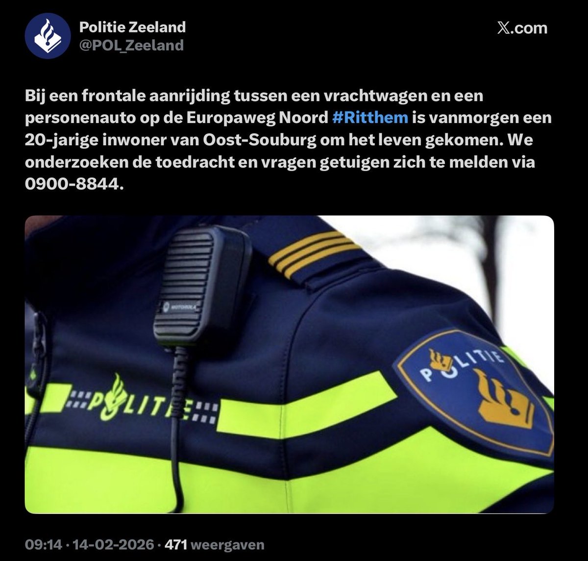 Frontale aanrijding vrachtwagen en personenauto op Europaweg-Noord