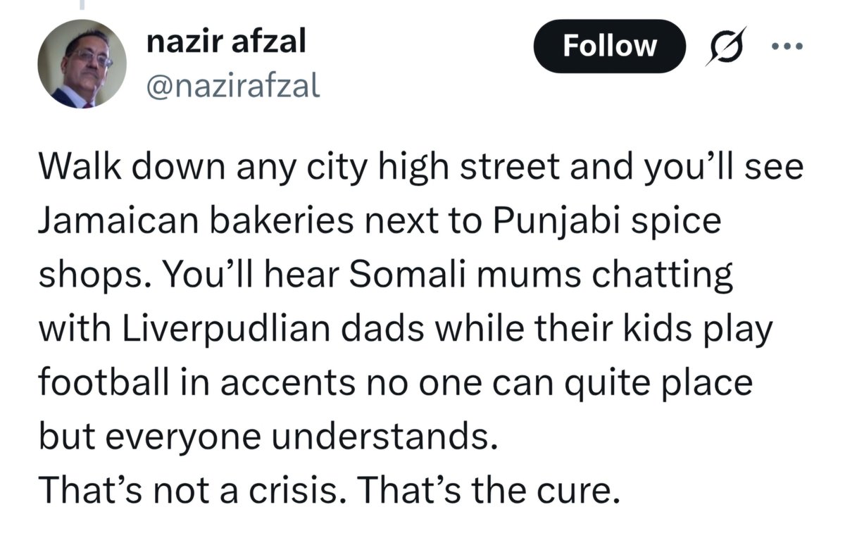 andrewlawrence's tweet image. Nope, walk down any high street, you'll see Turkish barbers, vape shops, chicken shops, all laundering money. And the Somali mums only chat to each other in their own language, if they're allowed to leave the house.