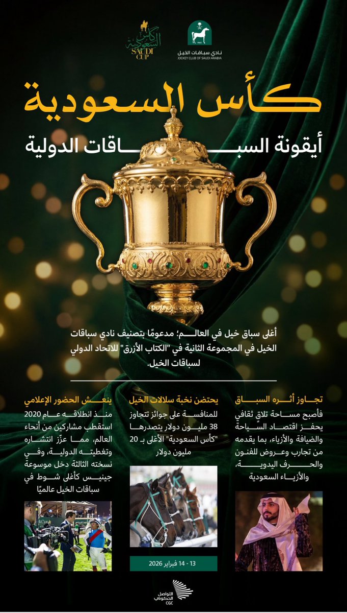 اليوم الكبير، والحدث الأبرز على مستوى العالم، ليس مجرد سباق خيل، بل صورة مشرفة لوطني العظيم المملكة العربية السعودية أمام أنظار العالم.
طوال ست سنواتٍ ماضية أبهرت المملكة العالم، واليوم تأتي النسخة السابعة ليجدد هذا الحدث ذهول العالم، بعد أن كنا قد مُكِّنّا بفضل رؤية سمو سيدي ولي