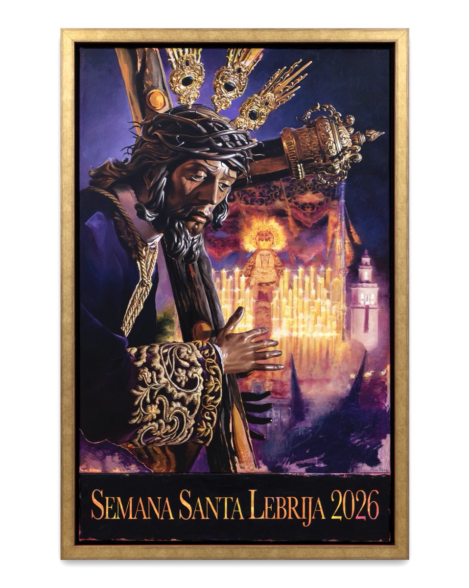 #LEBRIJADEMADRUGÁ

Cartel anunciador de la Semana Santa de Lebrija 2026. Pintura realizada en acrílico y óleo sobre lino belga, siendo un díptico con unas dimensiones totales de 73x116 cm.