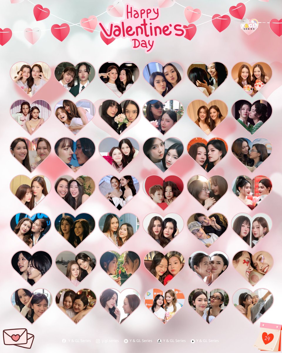 สุขสันต์วันแห่งความรัก ขอให้ศิลปินทุกคนถูกรักและถูกค้นพบเยอะๆ 

ขอให้แฟนคลับทุกคนมีความรักดีๆ เหมือนตัวละครในซีรีส์ที่ชอบเลยนะคะ

#YGLLoveU #ValentinesDay

ปล. หากแปะรูปไม่ครบทุกคู่ต้องขออภัยค่ะ