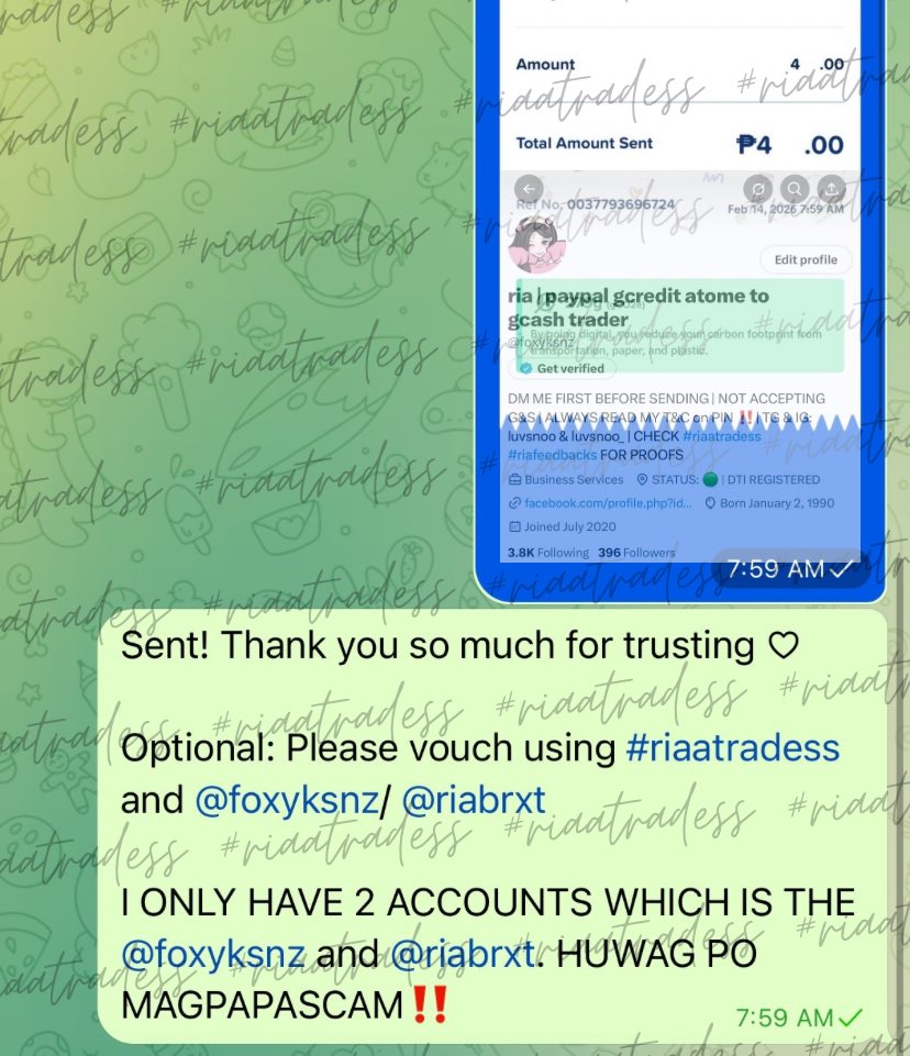 ༻ GRABPAY TO GCASH TRADE ༺

THANK YOU SO MUCH FOR TRUSTING! 

MY OLD ACCOUNT (<a href="/luvsnoo_/">ria | paypal gcredit unveri to gcash trader low</a>) WAS SUSPENDED

✧ #riaatradess
