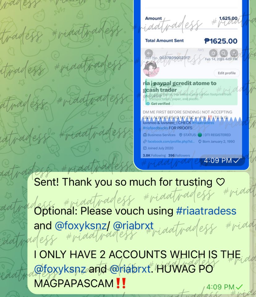 ༻ PAYPAL TO GCASH TRADE ༺

THANK YOU SO MUCH FOR TRUSTING! 

MY OLD ACCOUNT (<a href="/luvsnoo_/">ria | paypal gcredit unveri to gcash trader low</a>) WAS SUSPENDED

✧ #riaatradess
