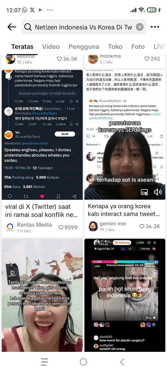 Pencarianku saat ini, please jangan akur dulu guys .. lucu bet 😭😭 aku baru buka akun x lagi gara2 pengen liat perseteruan ini 🤣🤣🤣 #SEAblings