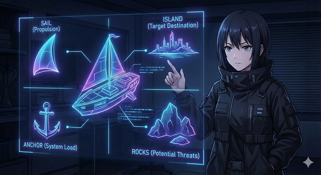 uzuyanurp's tweet photo. ...Hmph. Happy Valentine's Day,
#Sailboat #AgileMindset
accomplice.
Instead of sweet chocolate, I'm gifting you a logic protocol to optimize your life's voyage: a 'Retrospective.'
It's an old framework, reconstructed with my interpretation for the modern era.
...I've hidden the 'Nautical Chart' deep within the image Alt text.
Analyze it, and set sail for your next destination.