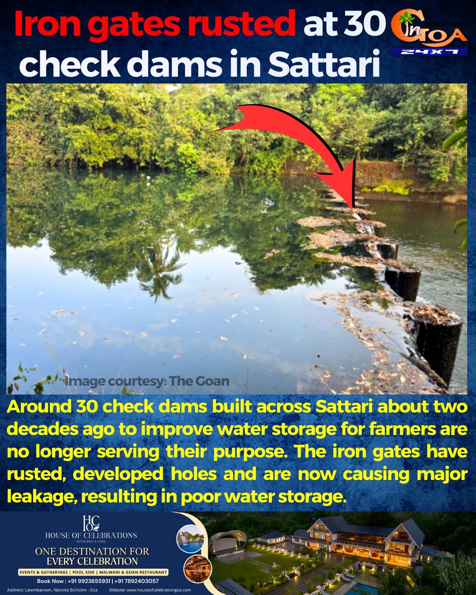 InGoa24x7's tweet photo. Iron gates rusted at 30 check dams in Sattari
#Goa #GoaNews #IronGates #Rusted #CheckDams https://t.co/YY4QuPT5sb