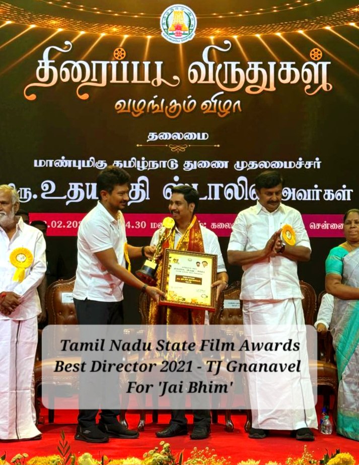 tjgnan's tweet photo. தமிழ்நாடு அரசு திரைப்பட விருதுகள் வழங்கும் விழாவில் 2021-ஆம் ஆண்டிற்கான சிறந்த இயக்குநர் மற்றும் சிறந்த திரைப்படம் உட்பட, ஏழு விருதுகளை 'ஜெய் பீம்' வென்றது.

அன்பும் நன்றியும் 🙏🏼

@CMOTamilnadu 
@Udhaystalin 
@TNDIPRNEWS 
@Suriya_offl 
@2DEntertainment https://t.co/aoZSb6biqw