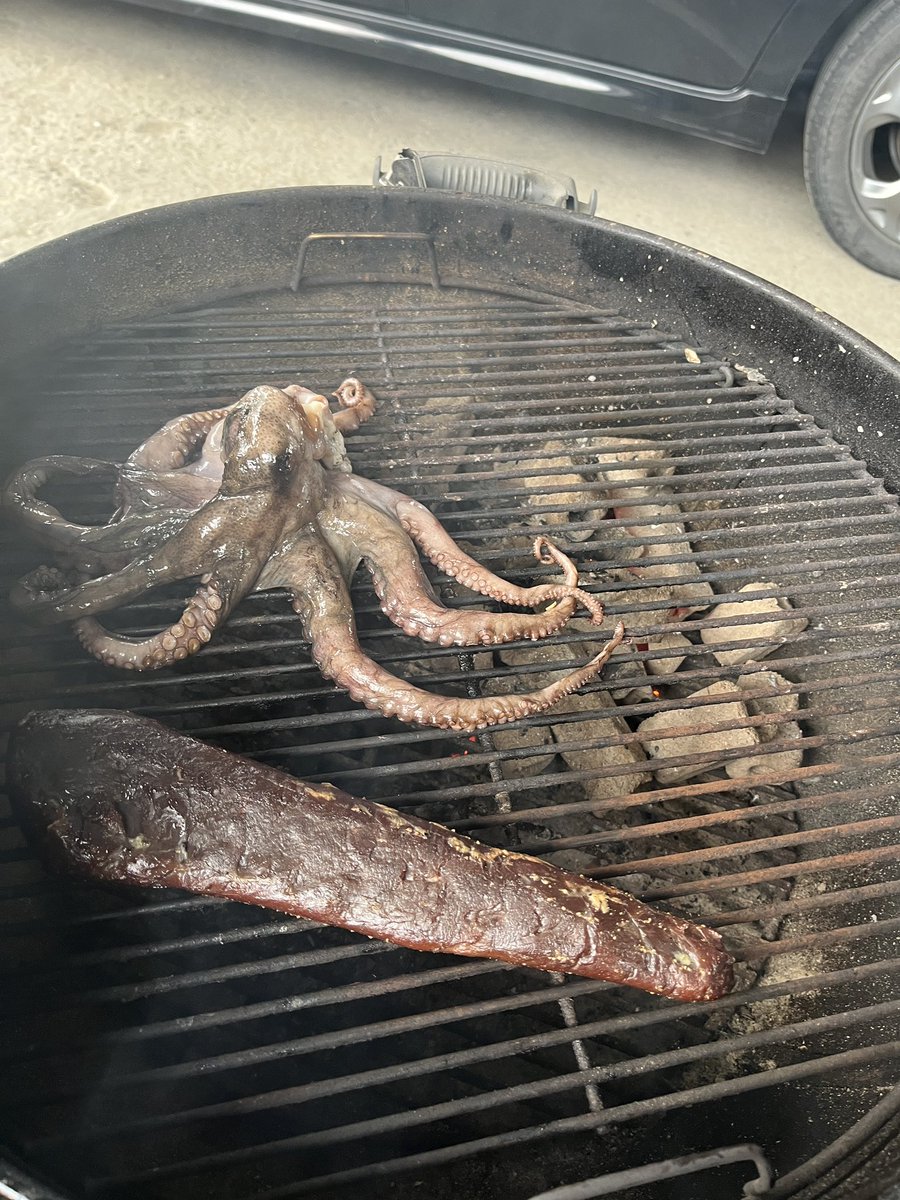 SeikeTerrasse's tweet photo. 燻製に挑戦🔥

今回は
🦌 鹿肉
🐙 タコ

りんごチップでじっくりスモーク。

炭火の上で、ゆっくり煙をまとわせる時間は最高です。
香りだけでお酒が飲めそう…🍶

#燻製
#りんごチップ 
#鹿肉
#ジビエ
#有害鳥獣対策 https://t.co/SQpIwBPtIE