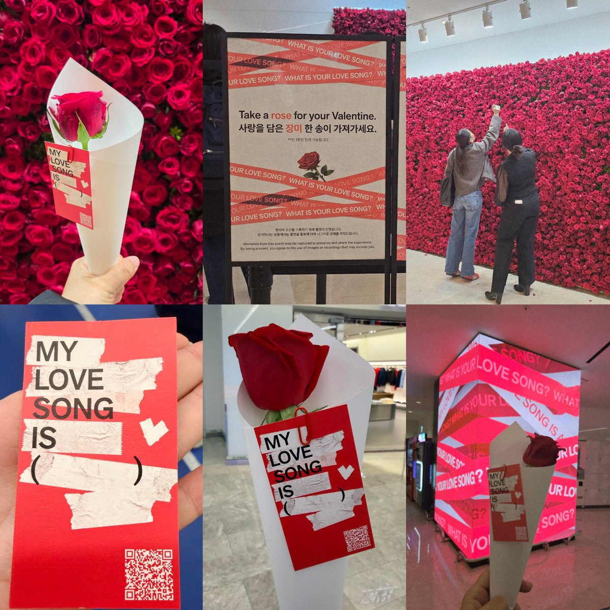 "ROSES FROM BTS" mural is spotted at COEX mall in Seoul, South Korea for ARMYs in celebration of Valentine’s Day 🌹

"Take a rose for your Valentine."

During the event you will receive a card with a QR code that leads you to pre-save &amp; pre-order ARIRANG and a "WHAT IS YOUR LOVE