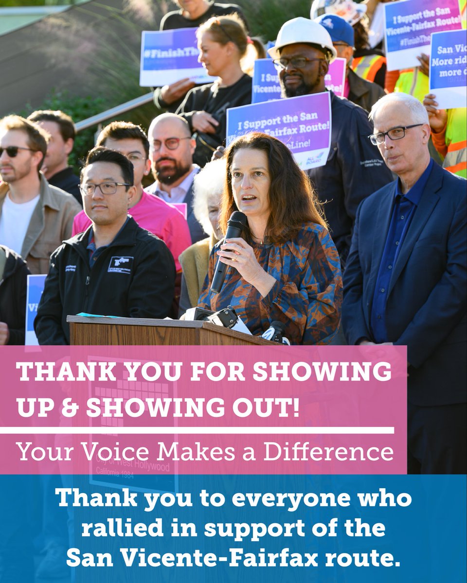 WHAMRAIL's tweet photo. Thank you for showing up in support of the San Vicente-Fairfax alignment for K Line North

We’ll keep you updated on next steps and when the Metro Board is expected to make a final decision. 

Let’s keep the momentum going and #FinishTheLine! 

Photo credit: Jon Viscott https://t.co/j02ui5vPxS