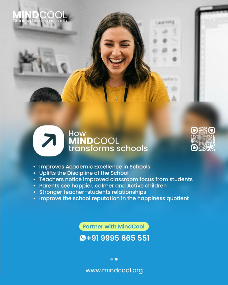 Mindcool647688's tweet photo. Is your school losing focus due to ignored student mental health?
9/10 schools say wellbeing impacts academics & discipline.
Partner with MindCool for happier students and stronger schools.
📞 +91 9995 665 551
🌐 https://t.co/M5JpwDlWaa
#mindcool #Success #happystudents https://t.co/tOKESnscjy