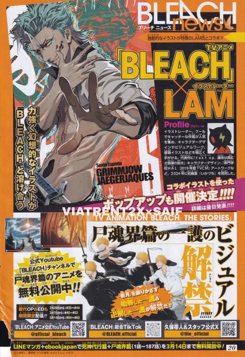 Bleach 
News from Weekly Shonen Jump regarding
TV anime and illustrator LAM🔥
 And talk abouts now season 
#Bleach #Anime #alistive