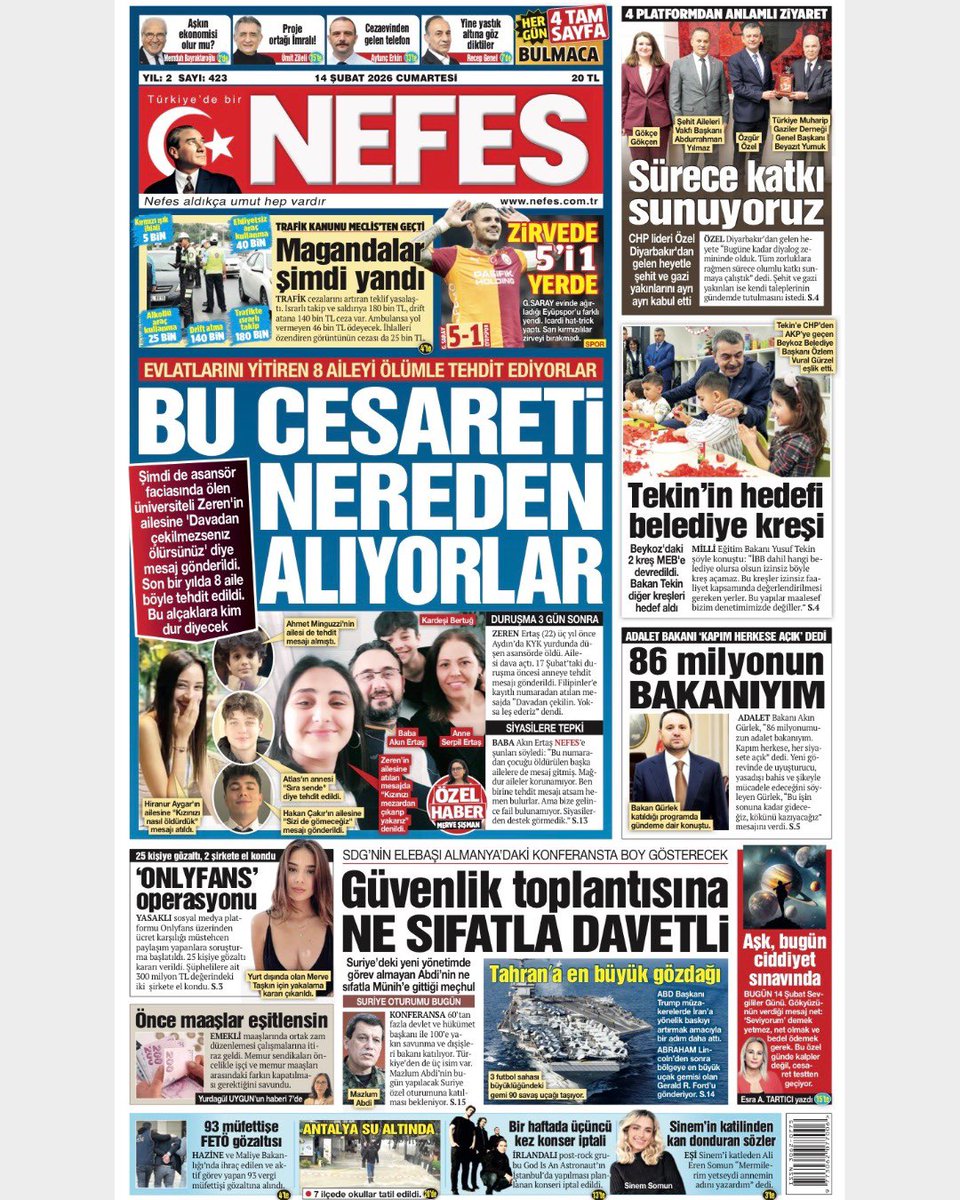 BU CESARETİ NEREDEN ALIYORLAR

Şimdi de asansör faciasında ölen üniversiteli Zeren'in ailesine 'Davadan çekilmezseniz ölürsünüz' diye mesaj gönderildi. Son bir yılda 8 aile böyle tehdit edildi. Bu alçaklara kim dur diyecek