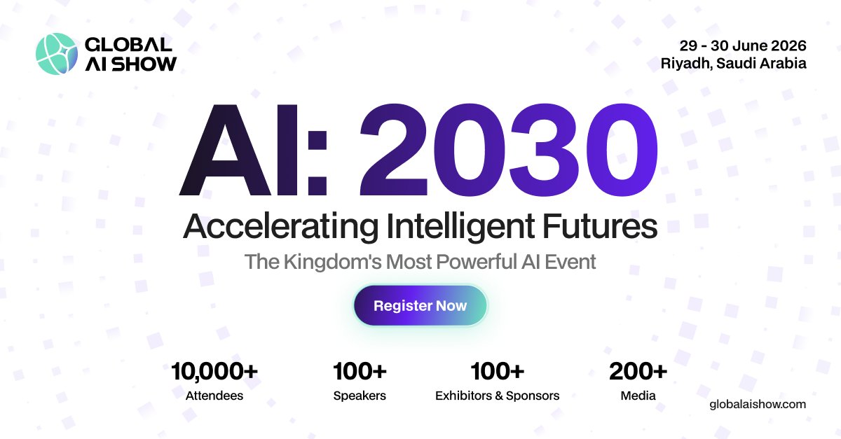 The future of #AI is here. 🌍

Join the world’s brightest minds at Global AI Show Riyadh 2026 — 2 days of innovation, insight &amp; impact.

📅 29-30th June 2026 | 📍 Riyadh
🎟️ Early bird passes → globalaishow.com/riyadh

#GlobalAIShow #Tech #Innovation #RiyadhEvents