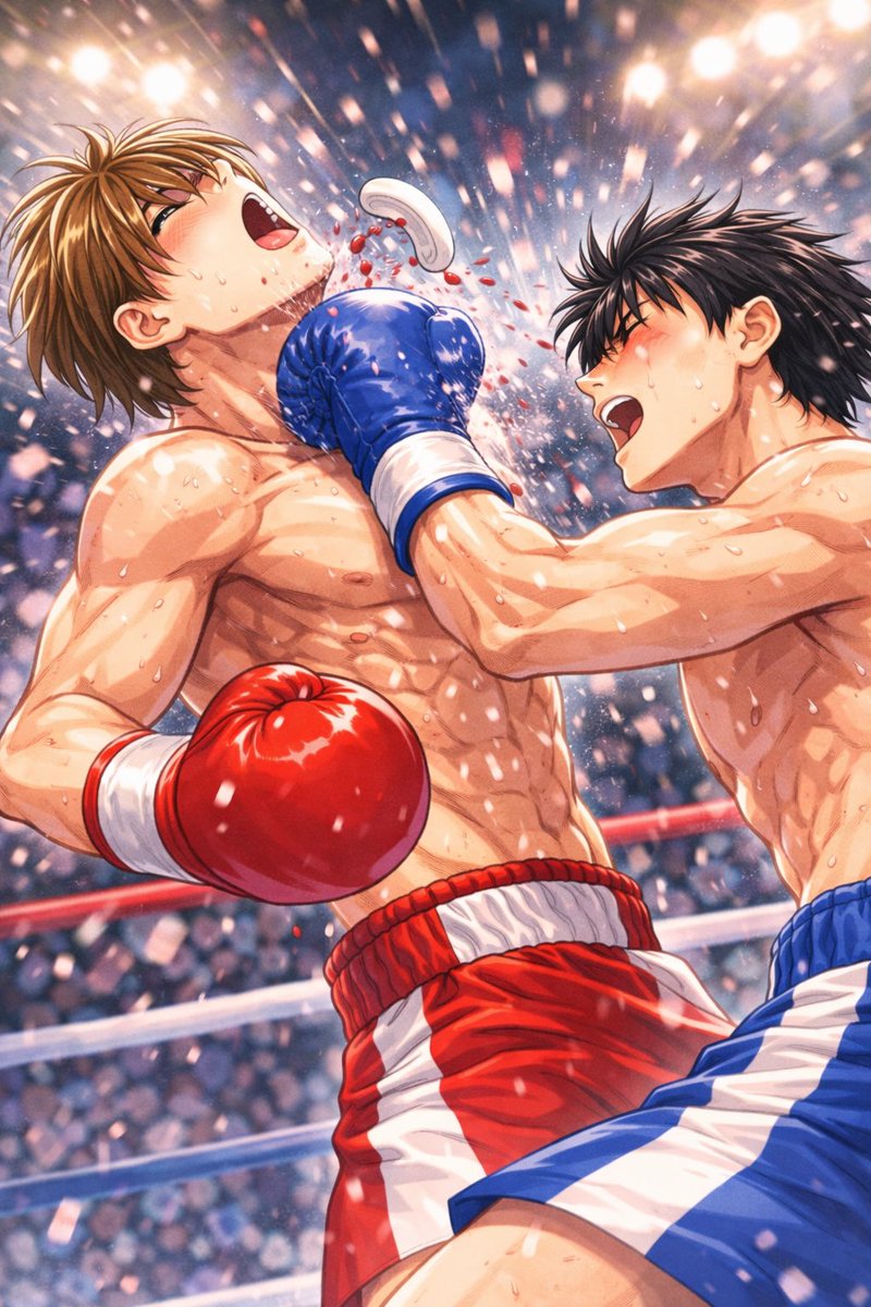 SIN_5963's tweet photo. 一般的な無料で使えるAIさんでもこんな画像が作れるようになったのね。ただ、ボクシングだと規制に引っかかるギリギリのラインを探るのが難しい。 https://t.co/N87ELDpCqR