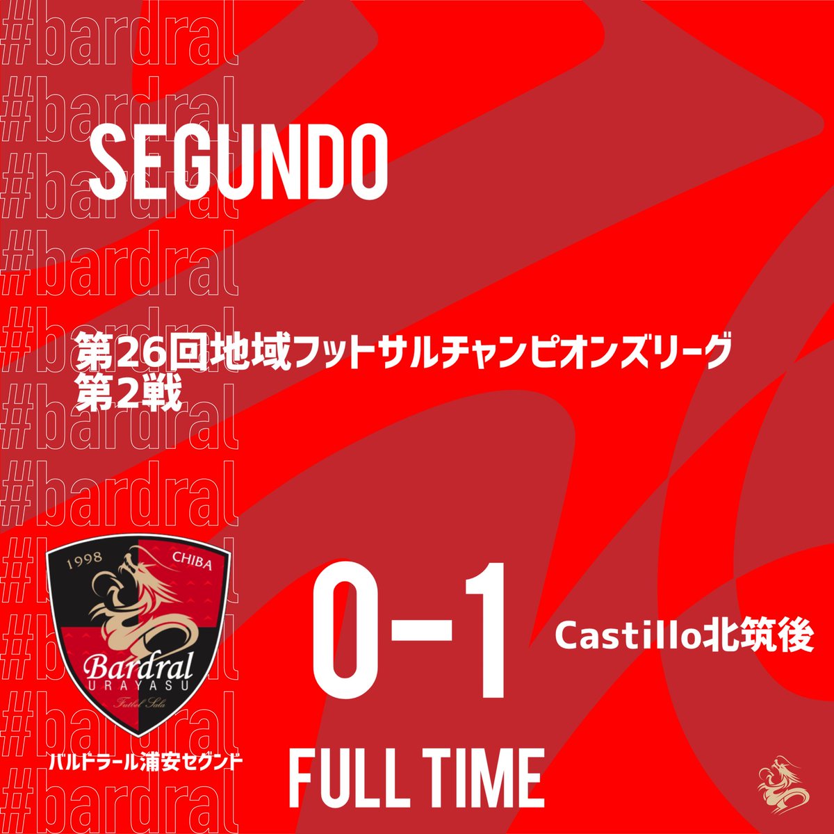 bardral_urayasu's tweet image. 🔴試合結果⚫️

第26回地域フットサルチャンピオンズリーグ 第2戦

vs. Castillo北筑後
0-1 敗戦

幾度となく相手ゴールに迫るも、ゴールネットを揺らせず、悔しい敗戦となりました。

#bardral
#Segundo
