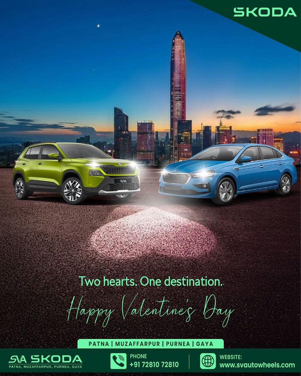 svaskoda's tweet photo. Two hearts. One destination.

This Valentine’s, celebrate every journey that brings you closer — with style, comfort, and unmistakable Škoda confidence.

Find your perfect match at SVA Škoda.

📍 Patna | Muzaffarpur | Purnea | Gaya https://t.co/gfCH9mye6V