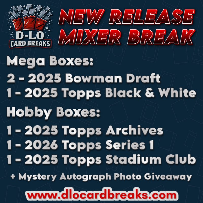dlocardbreaks's tweet photo. New break up on the site. Trying to get a head start on filling it so that we can do it as soon as possible after Stadium Club releases on Wednesday. Another fun giveaway included as well! https://t.co/EeMPO3n5NJ
