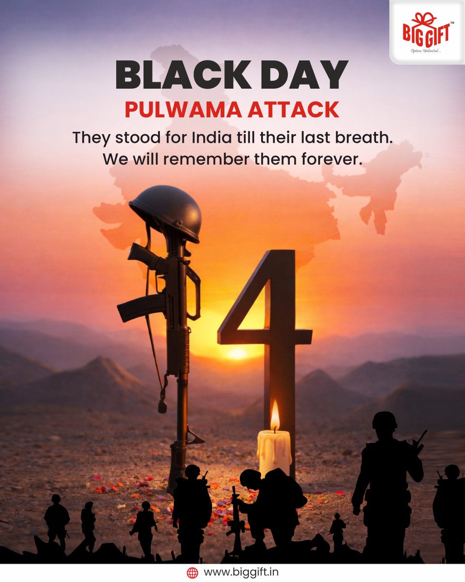 biggift04's tweet photo. A nation stands in silence.
A nation stands in gratitude.
We will always remember the courage, the sacrifice, and the spirit of our martyrs.

#BlackDay #Pulwama #IndianHeroes #RespectandHonor #neverforget #PulwamaMartyrs #BlackDayIndia #Respect #IndianArmy #foreverinourhearts https://t.co/T265eTQRXJ