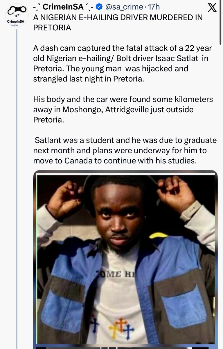 AfricaisBlack's tweet photo. The mask is completely off. Seeing supporters of Action SA, Operation Dudula, and March to March celebrate the murder of a 22-year-old student is the ultimate proof of their moral bankruptcy.

The boy wasn't a criminal, he was a student working an honest job to fund his future. Yet, because of his nationality, his life is treated as a punchline by people who claim to love this country.

If your activism requires you to lose your soul and cheer for the strangulation of a young man, you aren't a patriot, you are a monster. The hatred has gone too far. 🇿🇦🇳🇬