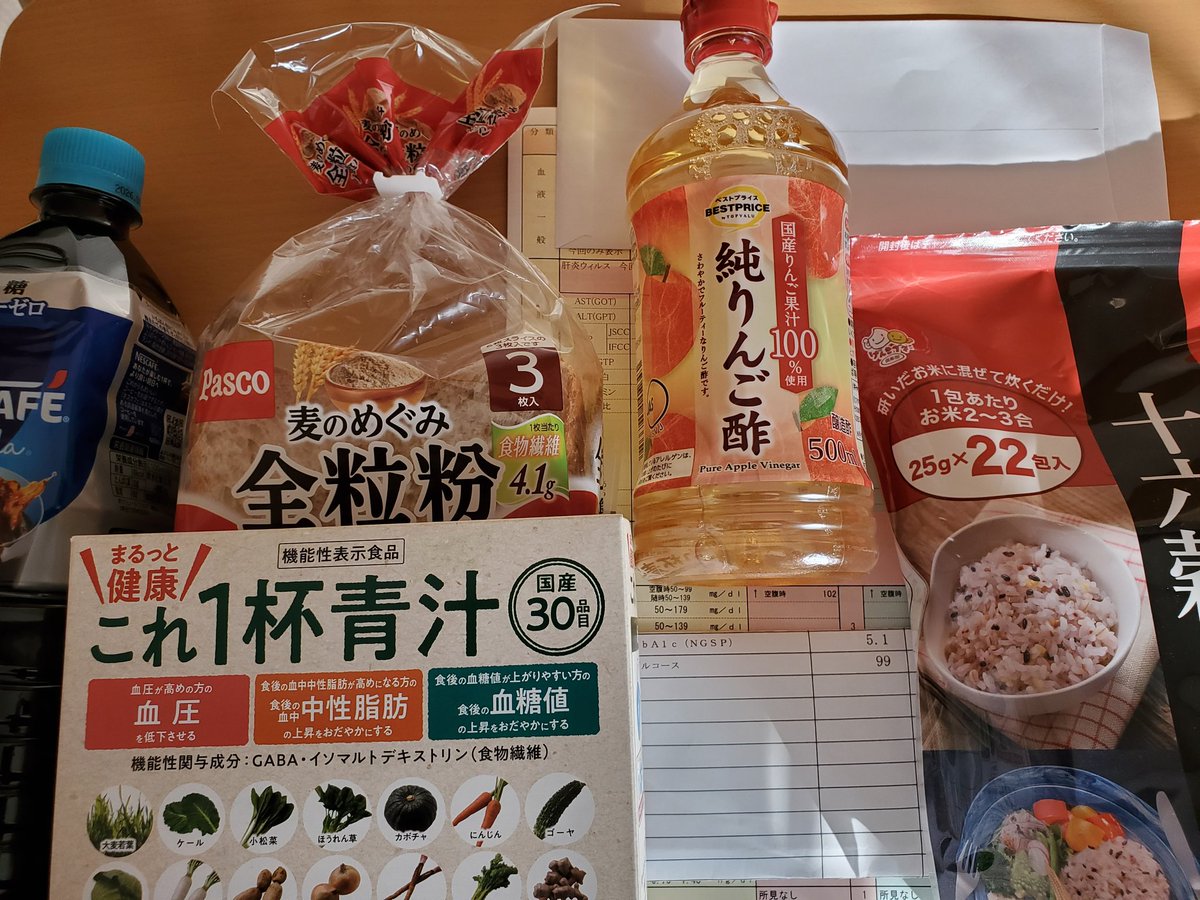 bluelovek's tweet photo. 年末に血糖を指摘されて始めたもの。食事もベジファーストとゆっくり食べるを意識して運動も心掛けています。 https://t.co/mWuhjNNfYa