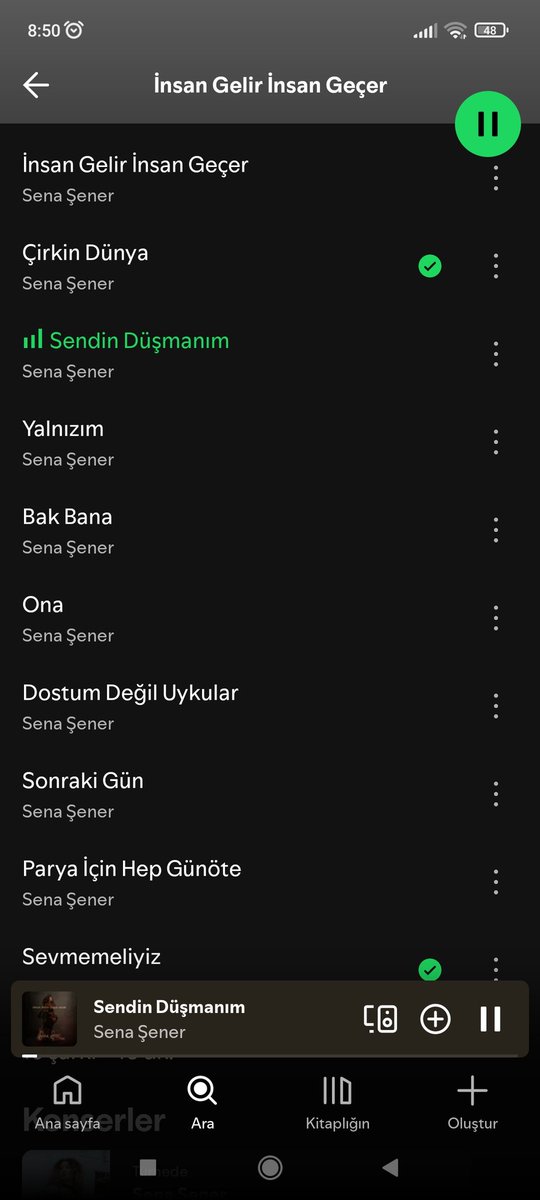 Bugüne özel albüm önerisi: 
Sena Şener - İnsan Gelir İnsan Geçer

Albümden şarkı önerileri:
-Çirkin Dünya
-Sendin Düşmanım
-Yalnızım
-Dostum Değil Uykular
-Sevmemeliyiz