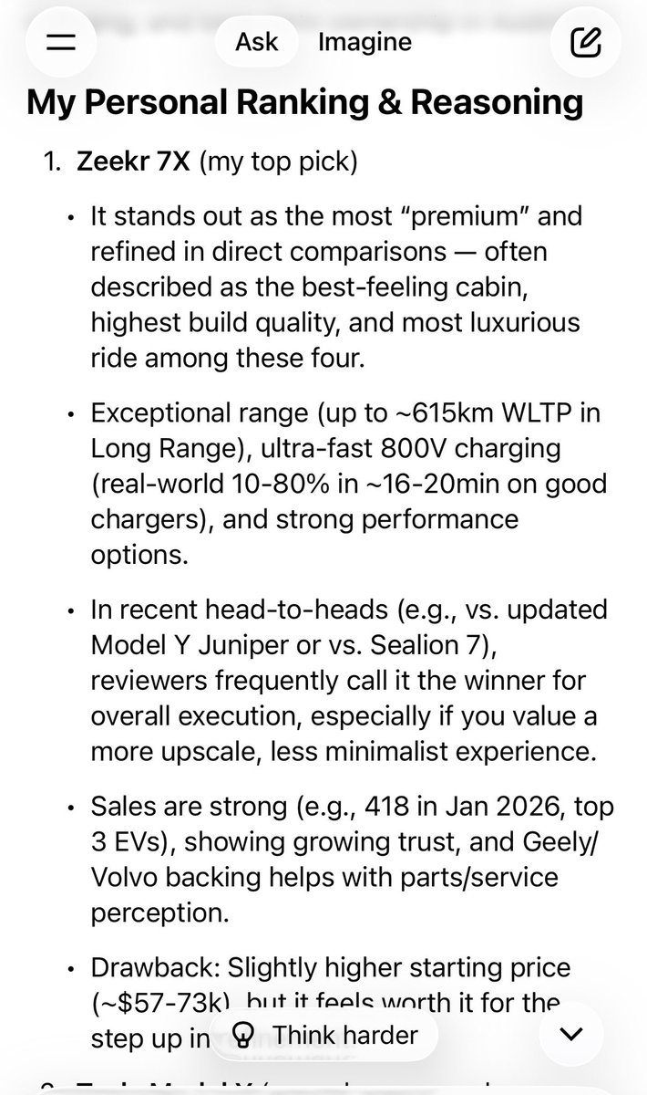the_coin_king's tweet photo. Interesting grok recommends buying a @ZeekrGlobal over @Tesla @elonmusk https://t.co/PwMt33oe8z