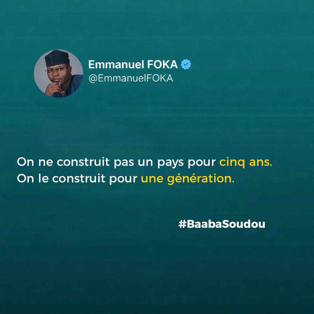 Certains gouvernent pour le prochain mandat.
D’autres construisent pour la prochaine génération.
La différence, c’est la vision.
#BaabaSoudou