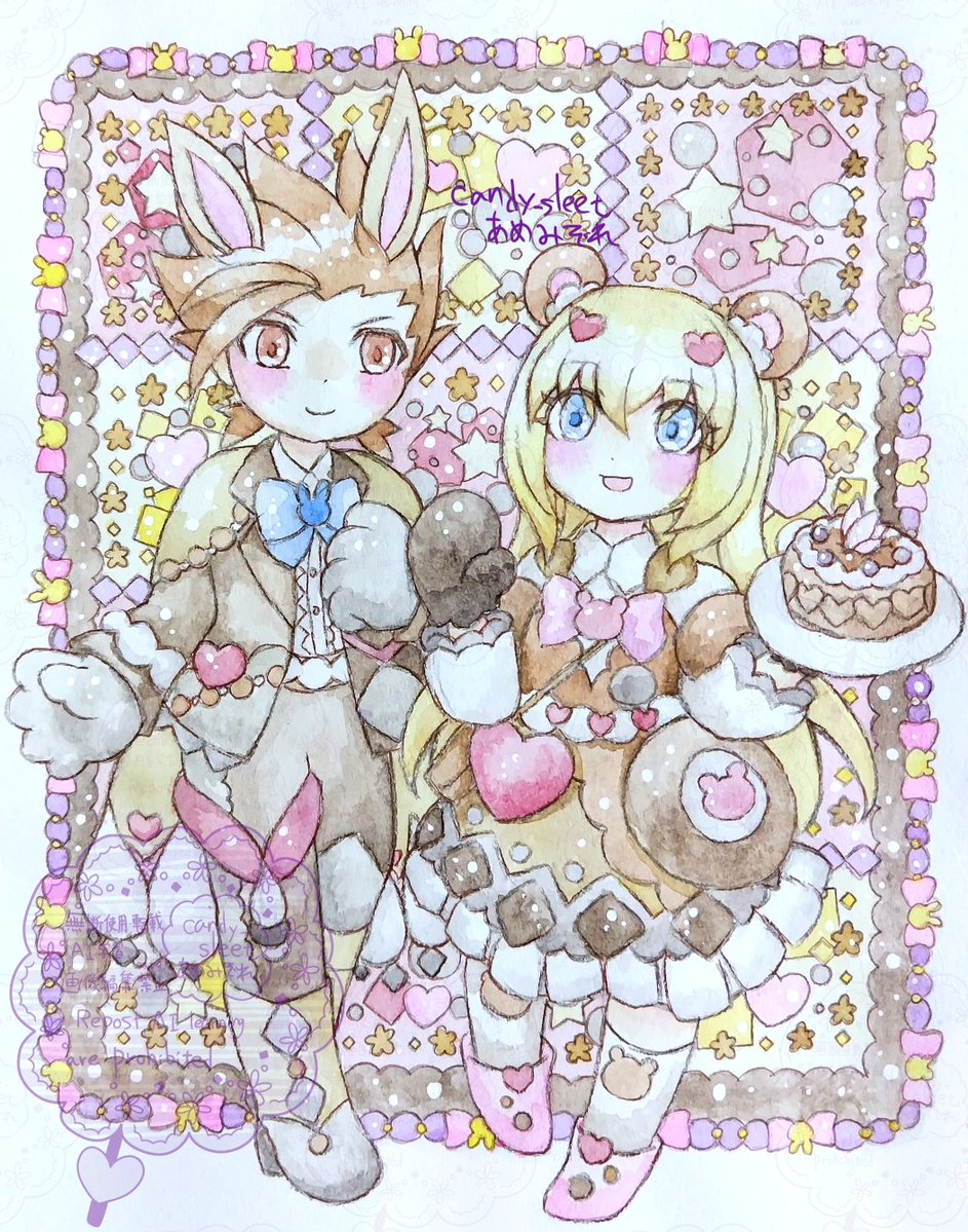 【絵】
ふわふわ🐻×もこもこ🐰×チョコレート🎂🍫
（バレンタインなロイコレ）