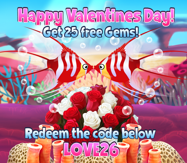 FishParadiseApp's tweet photo. ❤️❤️Happy Valentines Day ! To celebrate we're giving everyone a gift of 25 gems. Redeem the code in game by going to the Fan page section. ❤️❤️ https://t.co/XhmkaIUBwr